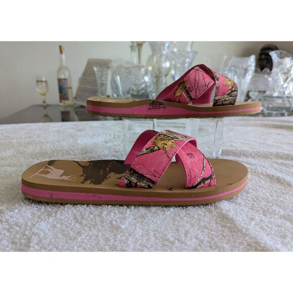 Realtree Women's Pink Open Toe Camo Criss Cross Slide Sandal  Sz 9/10 - Picture 6 of 9